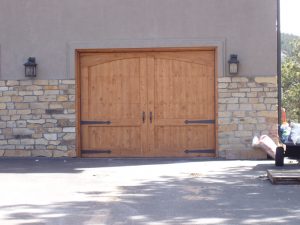 Custom two-door garage door from Grand Timber Doors
